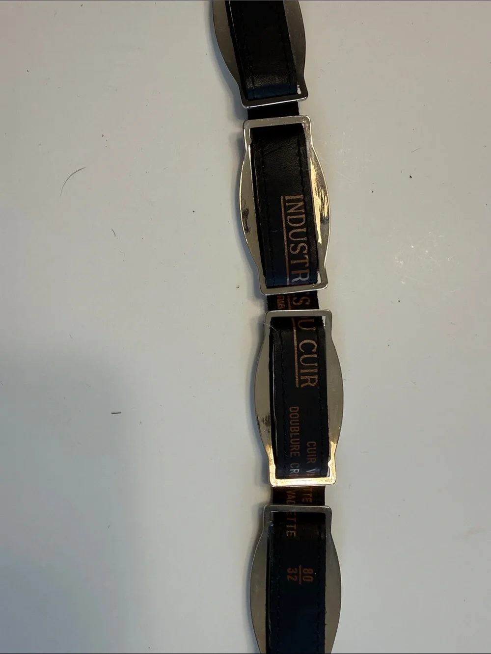Womens Black Leather and Silver Accent Strap